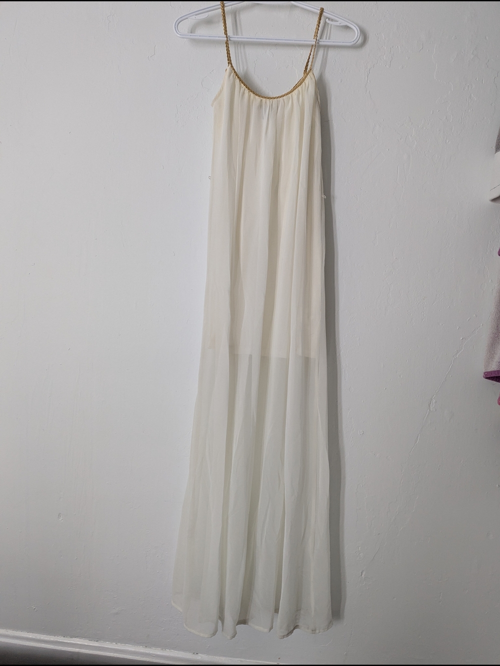 UK2LA Cream Maxi Slip Dress with Gold-Strap Detail